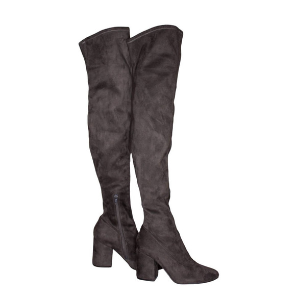 Marc Fisher Over The Knee Boots Stretch Fabric Gray Chunky Block Heel 6.5M - Picture 1 of 4